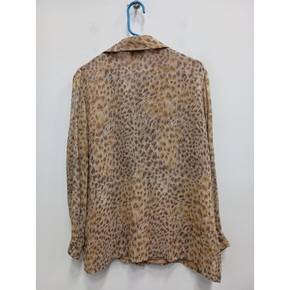 Linea By Louis Dell'Olio Top Womens Large Brown Animal Print Silk Long Sleeve - Picture 10 of 10